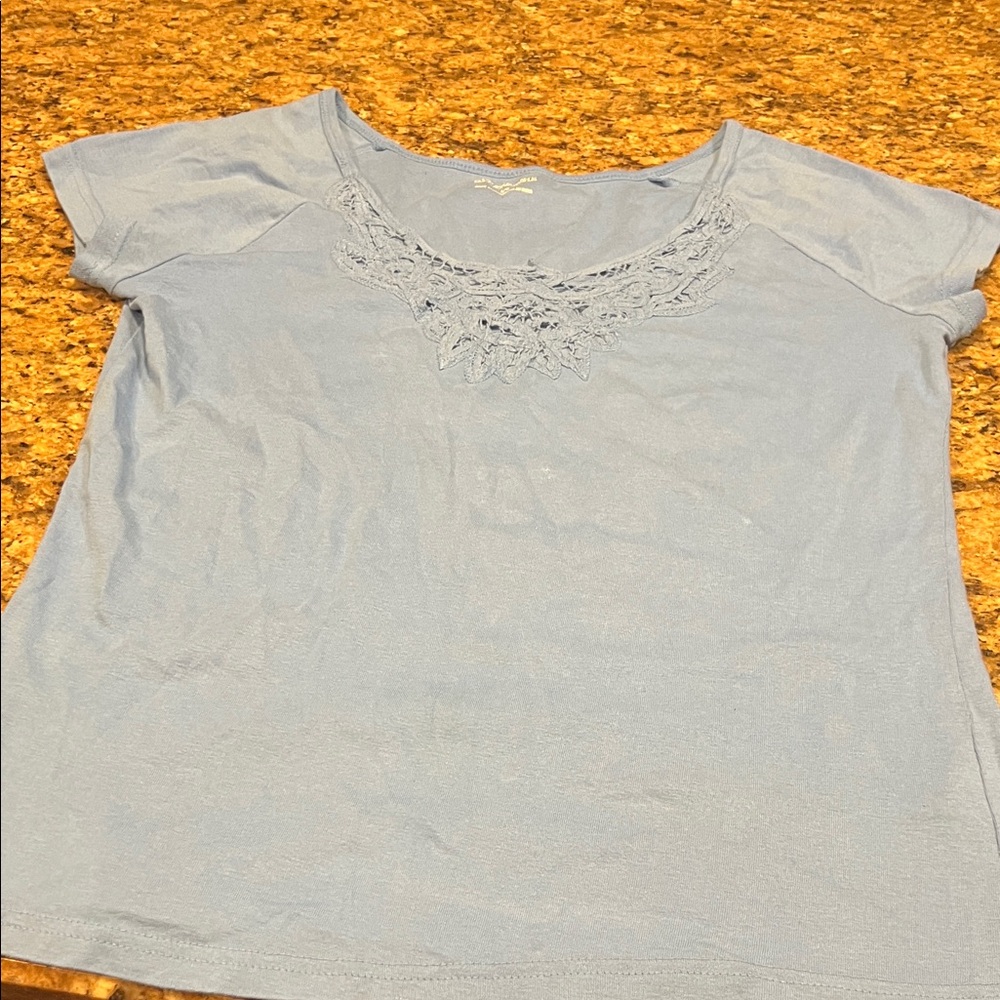 St. John's Bay Light Blue Lace Accent Tee